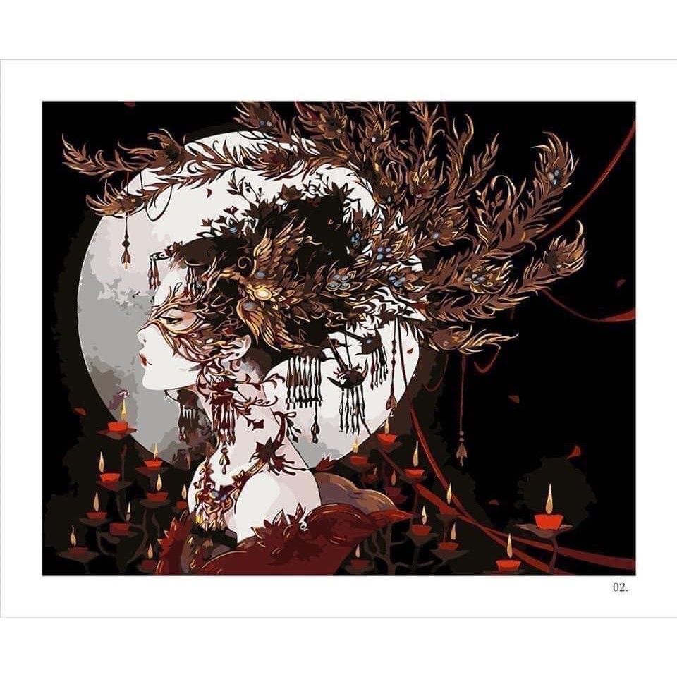 tranh số hóa Anime - nàng thơ - tranh tự tô màu theo số, khổ 40x50