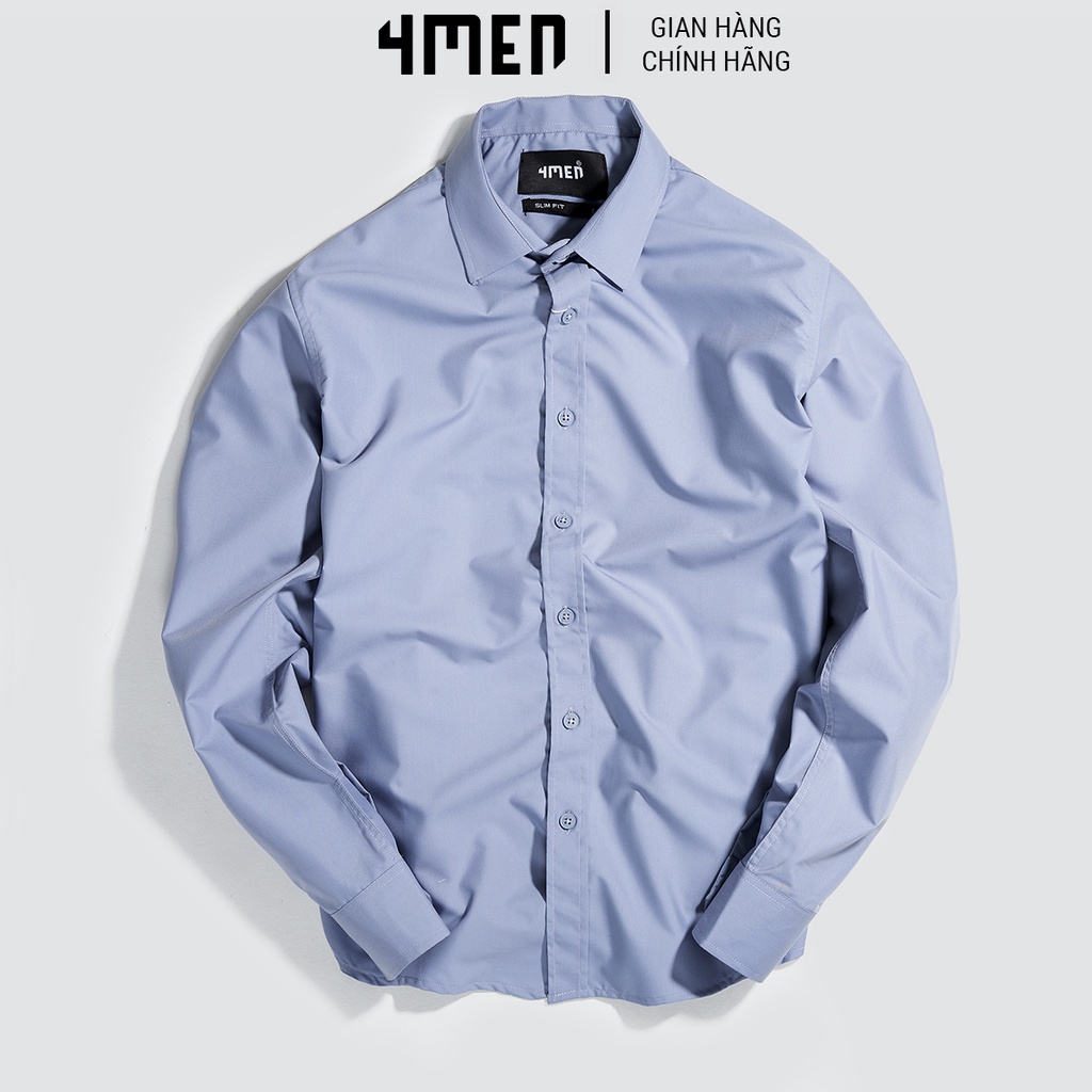Áo Sơ Mi Nam Dài Tay Đẹp 4MEN SM088 vải lụa chéo hạn chế nhăn, mềm mịn, form regular trơn màu thanh lịch, hiện đại | BigBuy360 - bigbuy360.vn