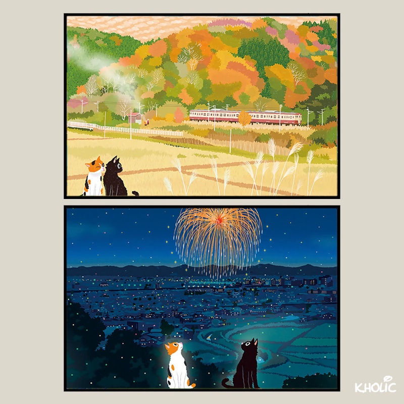 Mèo dễ thương, xếp hình bằng gỗ, 300/500/1000 miếng xếp hình anime, đồ chơi tự làm