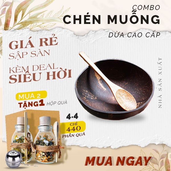 BÁT CHÉN DỪA (RẺ SẬP SÀN) GÁO, MUỖNG GỖ DỪA 100% THIÊN NHIÊN, QUÊ MỘT CỤC 1 CÁI GÁO DỪA