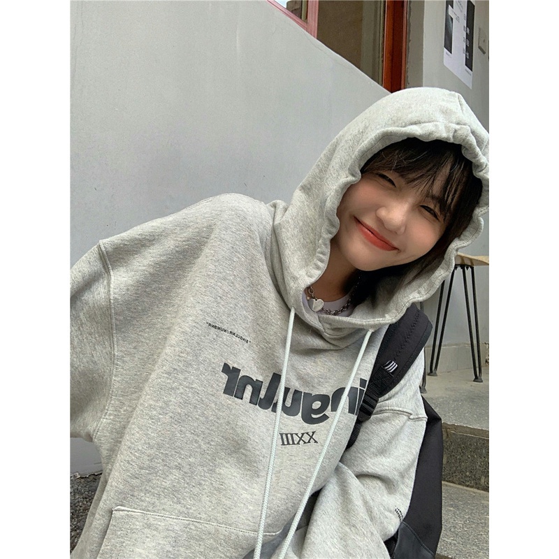 Áo hoodie dáng rộng họa tiết chữ thời trang Hàn Quốc