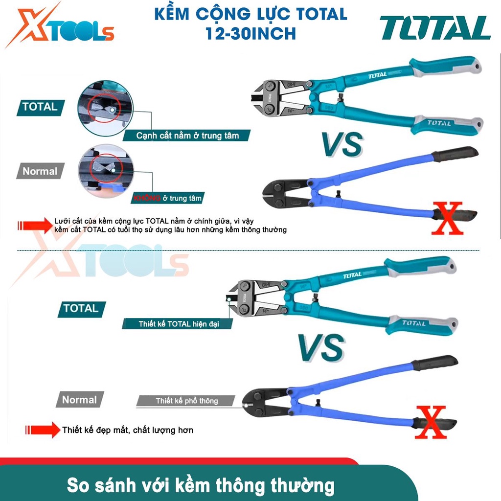 Kìm cộng lực TOTAL 12-30inch, chất liệu thép CR-V đen bóng cứng cáp, tay cầm bọc cau su TPR êm tay [CHÍNH HÃNG][XTOOLS]