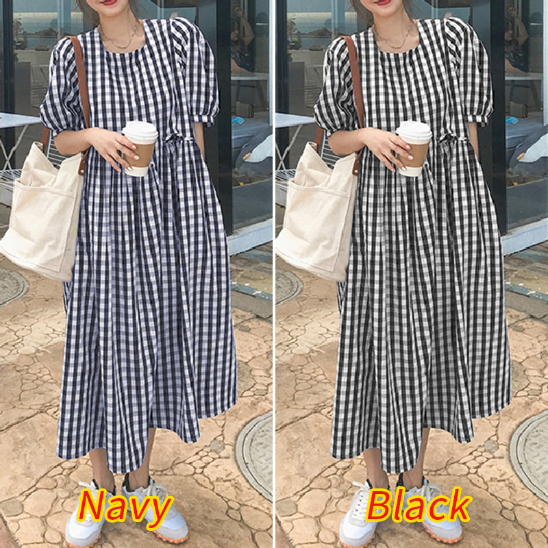 Đầm Nữ Zanzea Ngắn Tay Cổ Vuông Họa Tiết Ca Rô Form Dài Thời Trang Hàn Quốc | BigBuy360 - bigbuy360.vn