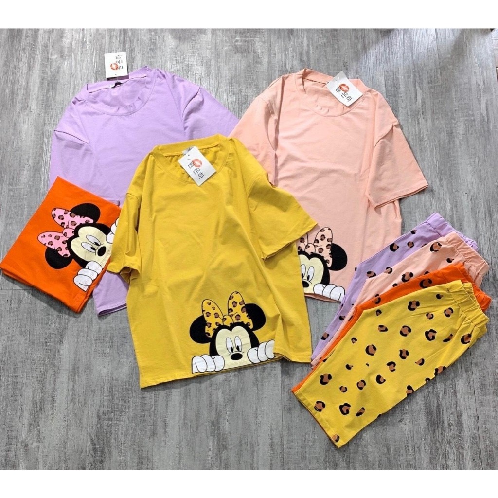 Đồ bộ nữ chất cotton 100% co dãn đanh mịn Mickey quần ngố lửng | BigBuy360 - bigbuy360.vn