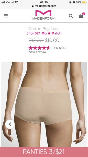 [Mã 12FASHIONSALE1 giảm 10K đơn 50K] Quần lót đùi nâng mông/ boxer cao cấp xuất Xịn MAIDENFORM women cotton bodyshort | BigBuy360 - bigbuy360.vn