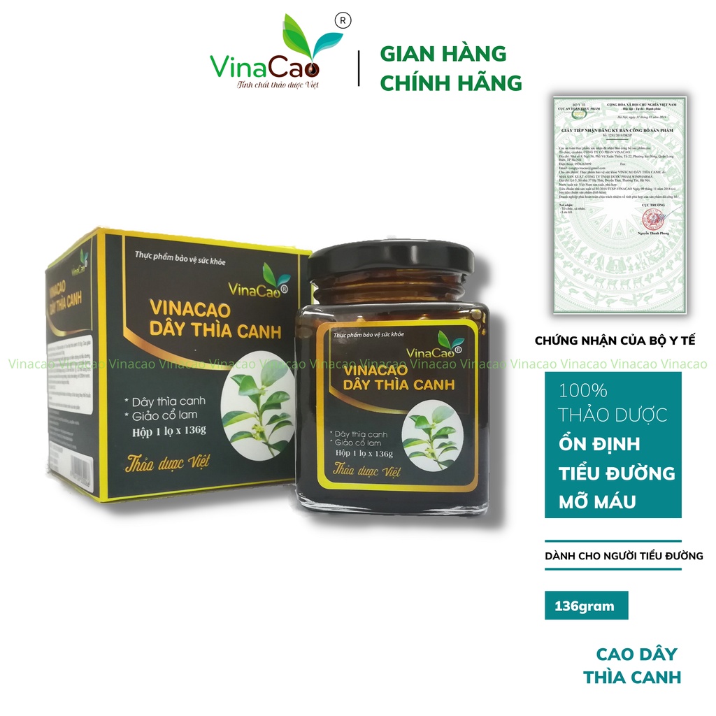 Cao dây thìa canh Vinacao thêm giảo cổ lam -  Hạ đường huyết, Ngăn ngừa biến chứng tiểu đường