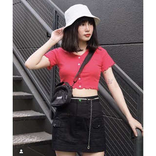 Áo ERRORIST croptop cổ tim cài nút
