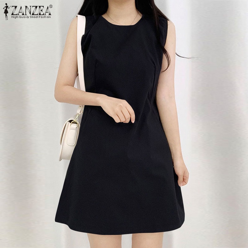 ZANZEA Đầm Chữ A Không Tay Cổ Tròn Phong Cách Hàn Quốc Nữ Tính