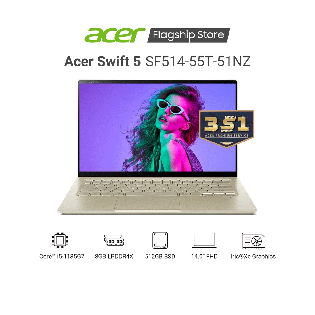 Laptop Acer Swift 5 SF514-55T-51NZ i5 1135G7 | 8GB 512GB 14"FHD Touch Win10