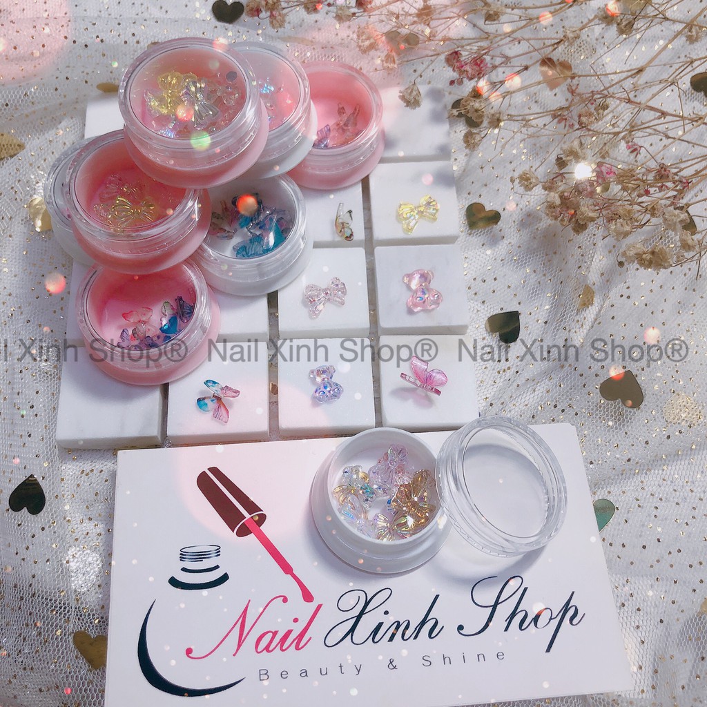 Hũ trang trí móng nail - 10 nơ mix / charm nơ hot nail