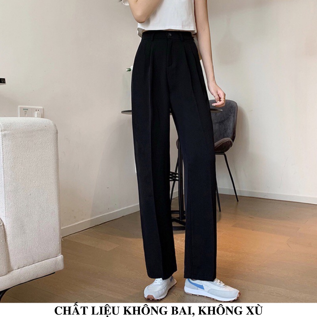Quần Vải Ống Suông Nữ Cạp Cao, Quần Ống Rộng Nữ Công Sở  Mặc Đi Làm Đi Học