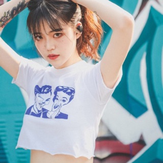 <ORDER-Douyin/Mộc Thanh>áo crotop hoạ tiết lady and gentlemen cực đẹp