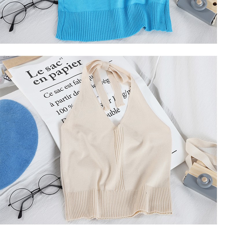 Áo croptop len tăm buộc dây cổ hở lưng sexy