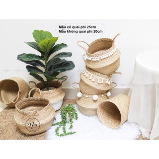 Giỏ size 25cm cói trồng cây,đựng quần áo,decor chất liệu tự nhiên có quai nhiều mẫu