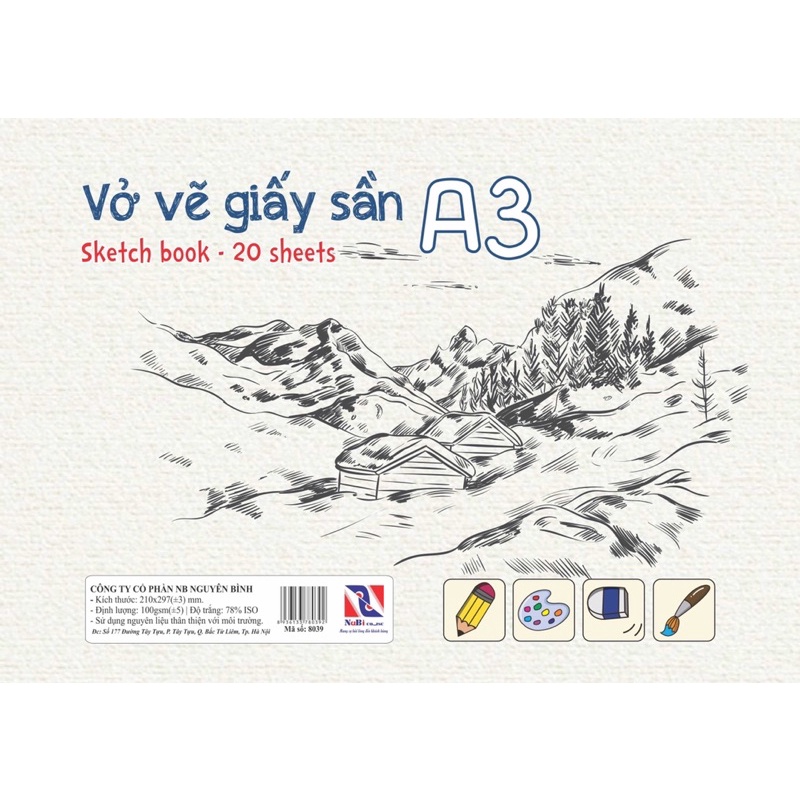 Vở vẽ giấy sần chuyên dụng A3 giấy màu kem