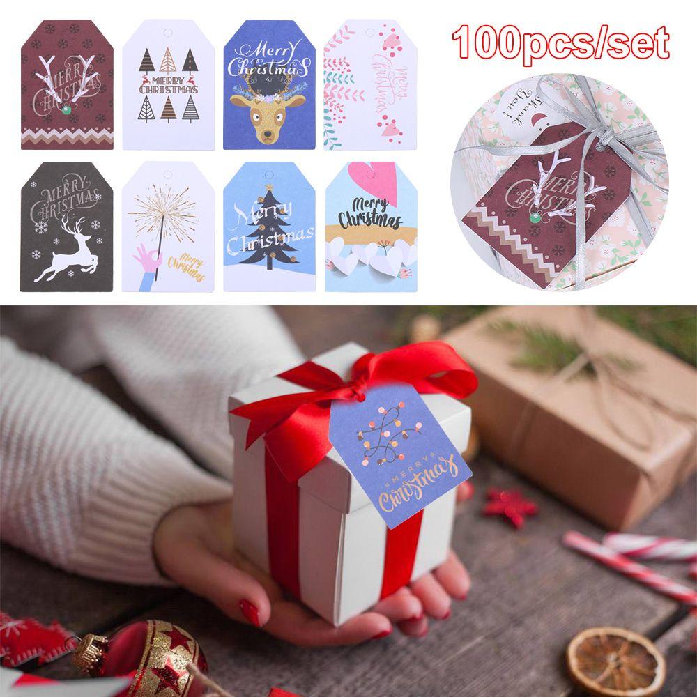 Set 100 Nhãn Giấy Kraft In Hình Tuần Lộc Dùng Gói Quà Giáng Sinh