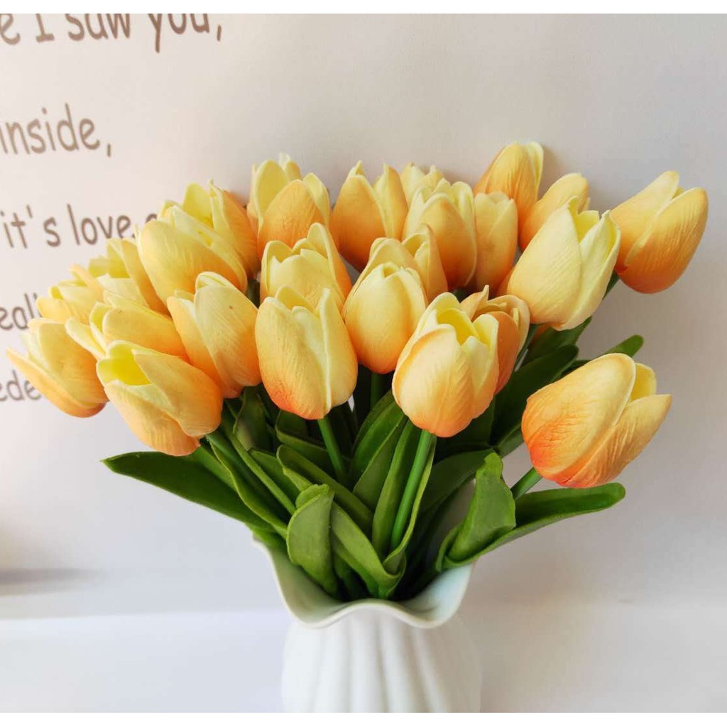 Hoa Tulip (Tuy líp) giả lá xoăn bằng cao su non (hàng cao cấp) mùi thơm nhẹ, giống thật 99%