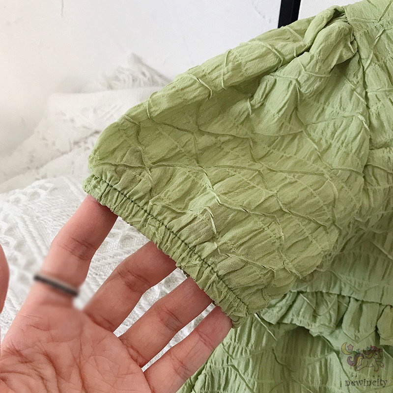 Set Đồ 2 Món Áo Tay Ngắn Cổ Vuông + Quần Short Phong Cách Hàn Quốc Cho Bé Gái