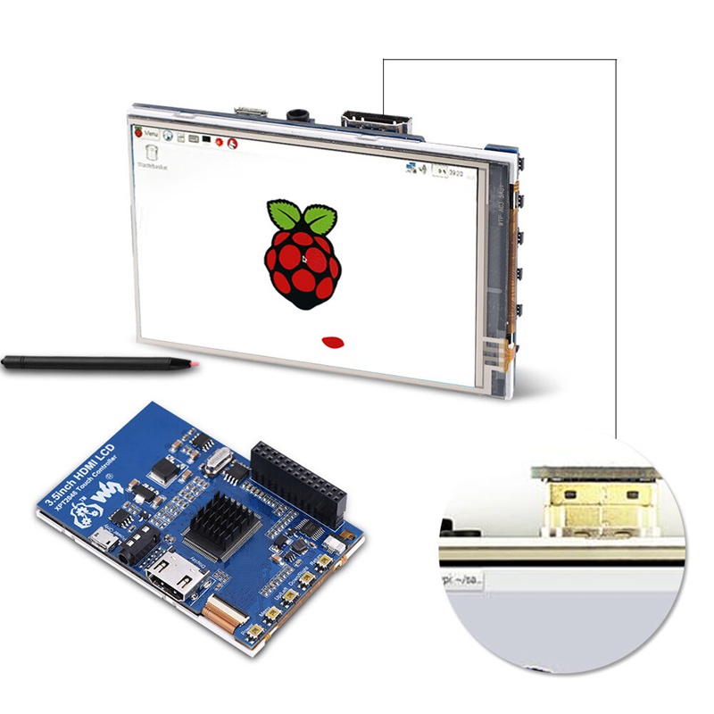 Waveshare 1080P IPS 60Fps 3.5 Inch HDMI LCD Screen Display with Case HDMI Connector for Raspberry Pi