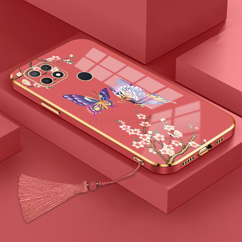 Ốp lưng oppo a15 a15s Ốp Điện Thoại Silicon Họa Tiết Bươm Bướm Kèm Dây Đeo Cho oppo a15 a15s