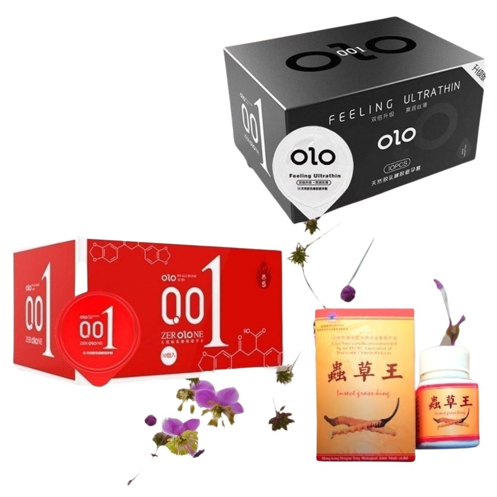 Bao cao su OLO 0.01 Đỏ và Đen cùng Trùng Thảo Vương cho nam NAMKAMY BS03 BS04 SL05