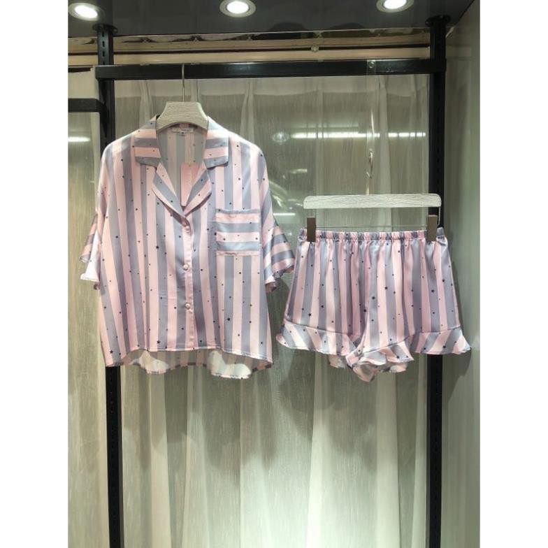 Bộ ngủ lụa Pizama tay bèo hàng cao cấp