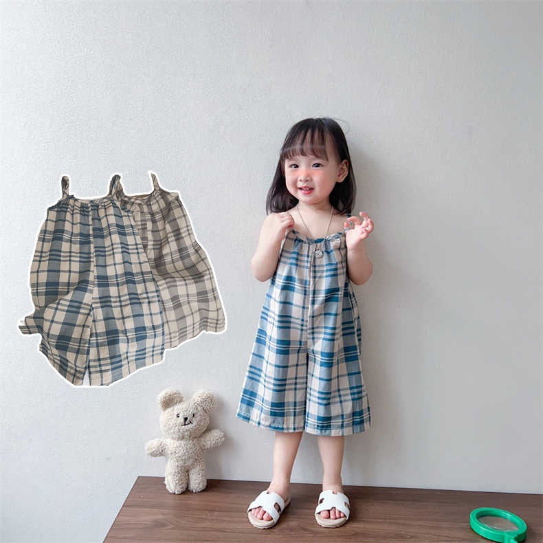 Bộ Áo Liền Quần Cotton Họa Tiết Kẻ Sọc Thời Trang Mùa Hè Xinh Xắn Cho Bé Gái