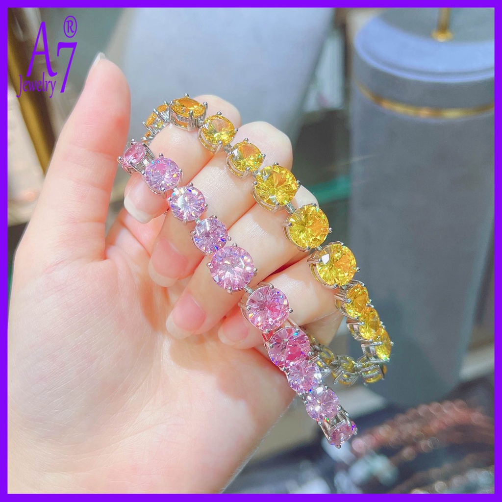 Vòng Tay A7 Đính Đá Zircon Màu Vàng Hồng Sang Trọng Cho Nữ