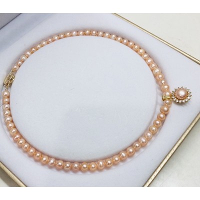 Chuỗi Đeo Cổ Ngọc Trai 7ly Có Mặt Rơi Màu Hồng Cam - Ngọc Trai Trường Thịnh