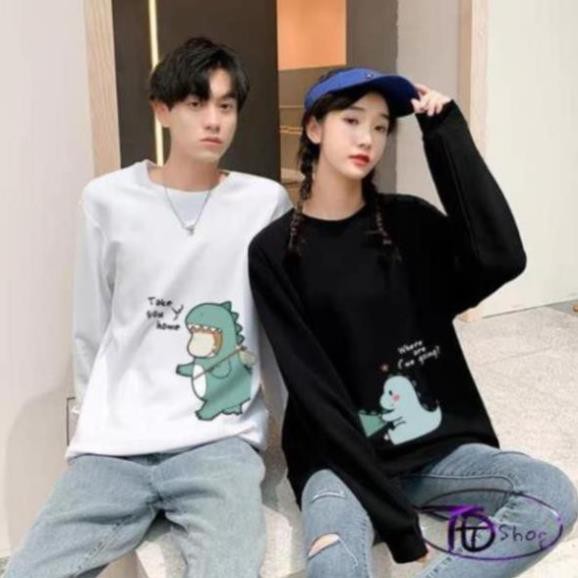 Áo Cặp  ⚜️ Áo Nỉ THu Đông ⚜️ Đồ Đôi Nỉ Bông tay dài cổ tròn tình yêu khủng long Hot 2020 Cao cấp loại 1 | BigBuy360 - bigbuy360.vn