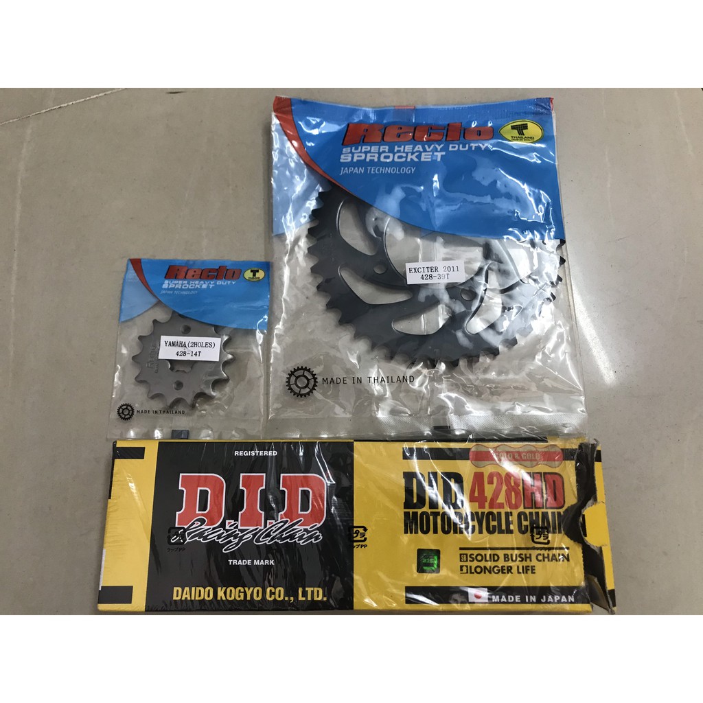 Bộ nhông, sên, dĩa Exciter 135(5 số)( nhông14, dĩa 39, sên vàng DID 428HD 10ly)