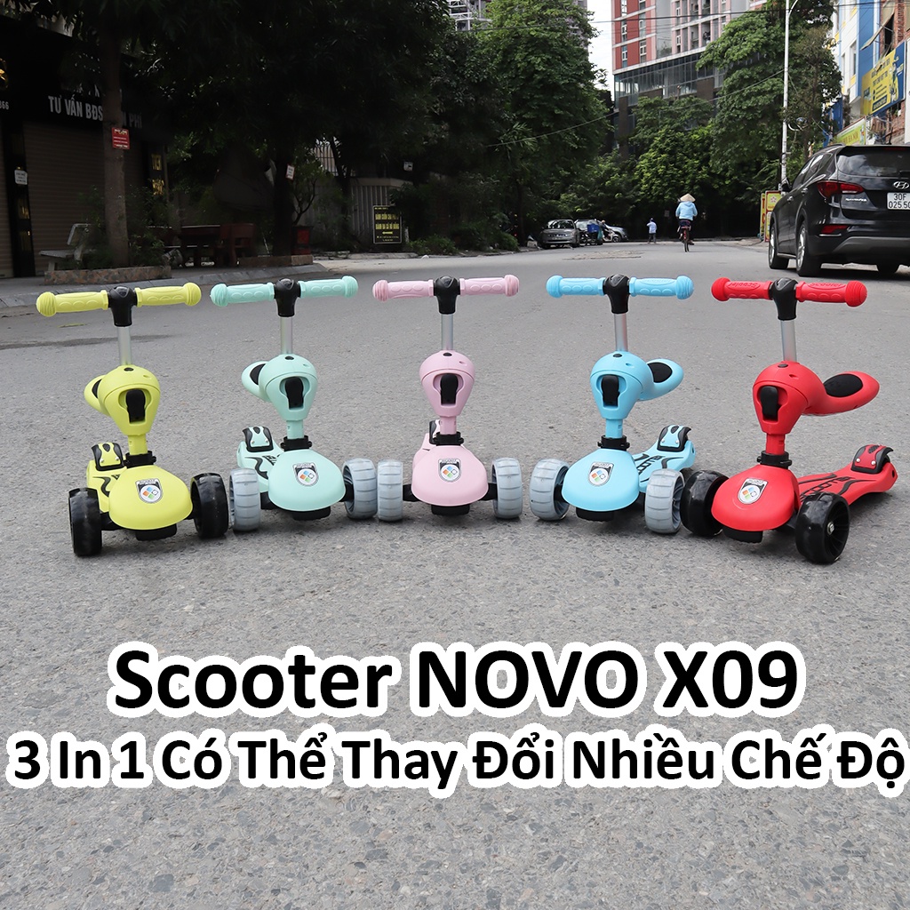 Scooter And Ride Novo X9, có tay đẩy, bánh xe to phát sáng vĩnh cửu, chịu tải 50kg, có ghế - Scooter and ride cho bé