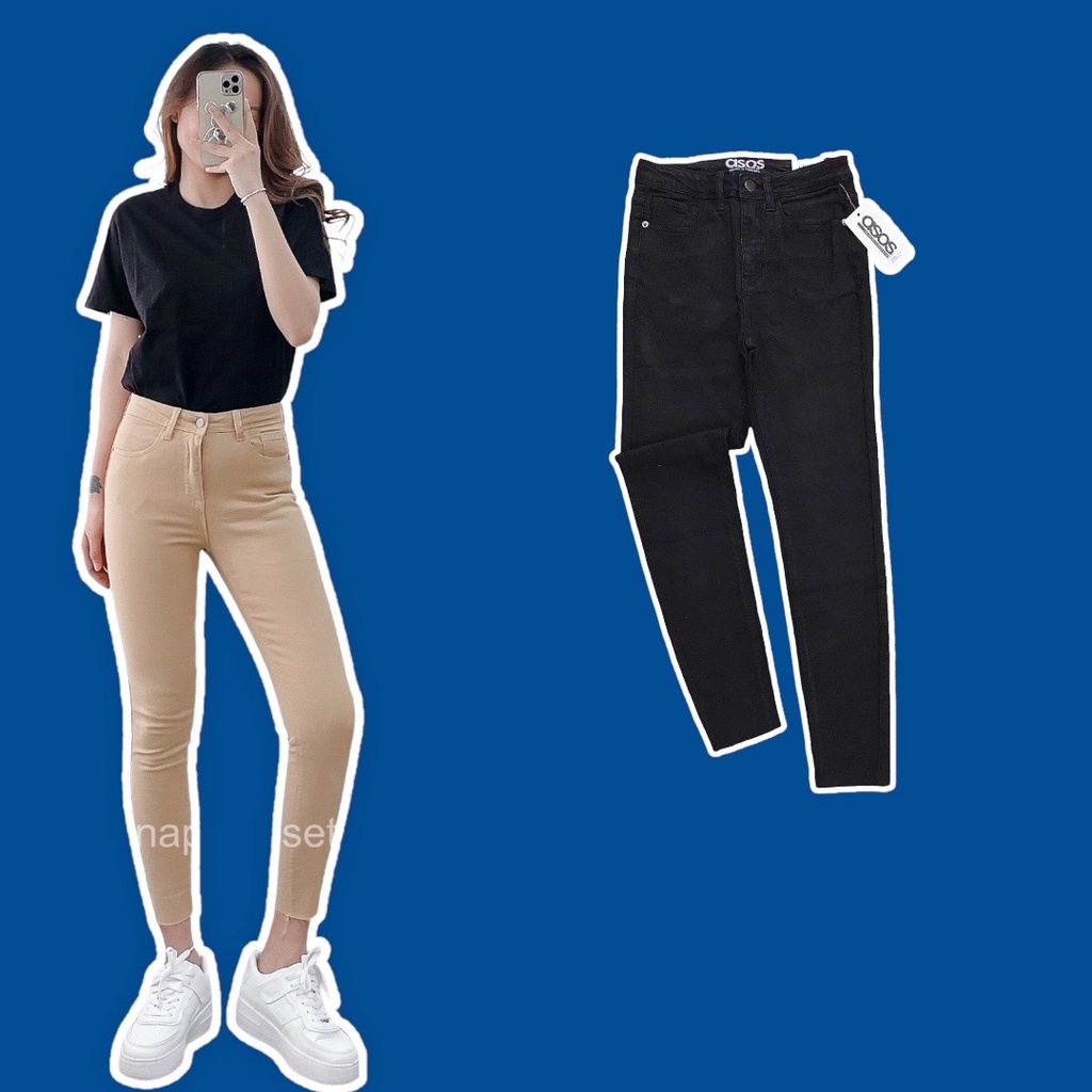 Quần skinny jeans lai cắt dài 90cm màu đen QJ517