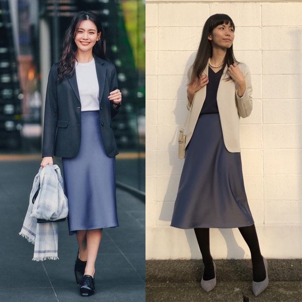 Chân váy Midi lụa Satin dáng xoè A - Satin Narrow Flare Skirt (UNIQLO chính hãng) 😍