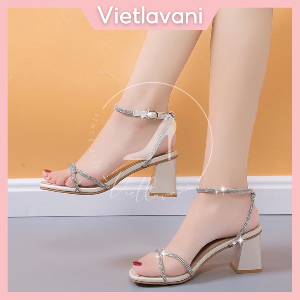 Sandal đính đá LNS34 cao cấp đế vuông 5 phần da mềm mịn siêu đẹp