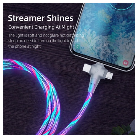 Dây cáp sạc nhanh 2.4a usb type-c 3 trong 1 có đèn led