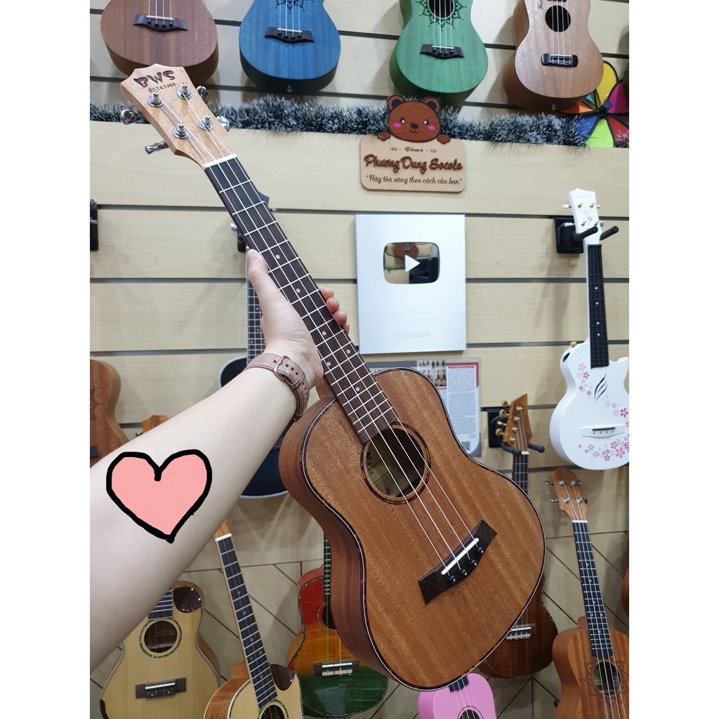 Đàn Ukulele Gỗ chính hãng BWS size Tenor-Viền body khảm