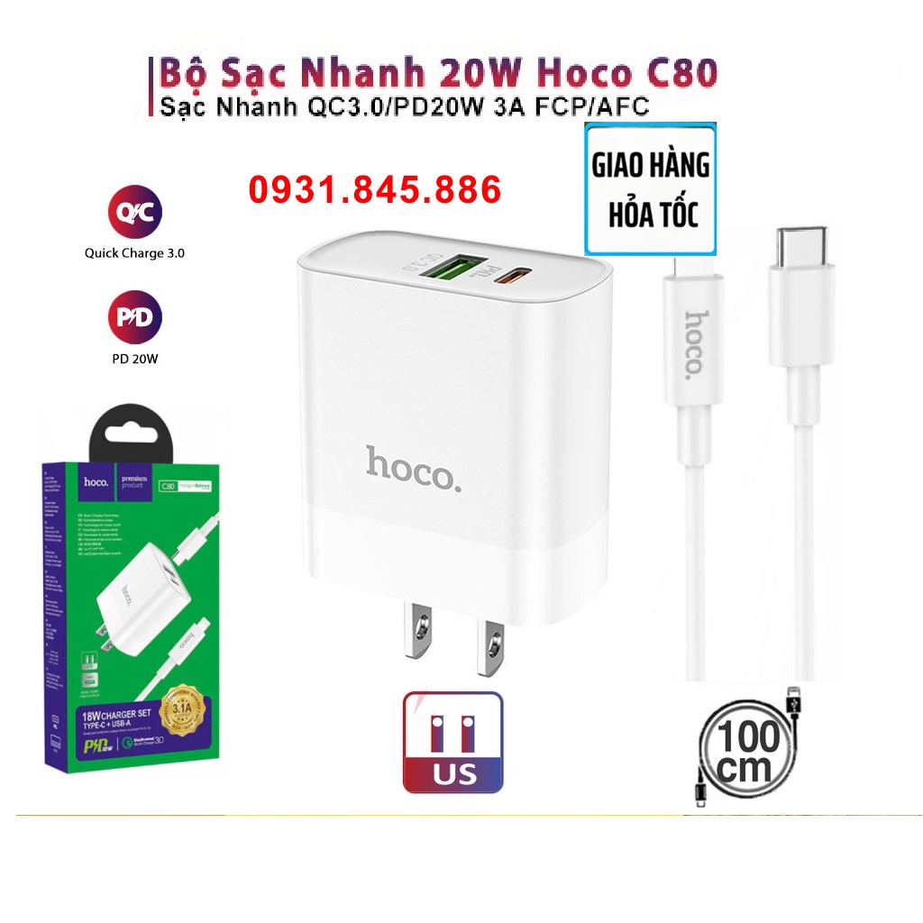 Bộ sạc nhanh 20W chĩnh hãng hoco 2 cổng sạc C80/C80A , - Bảo hành 12 tháng .