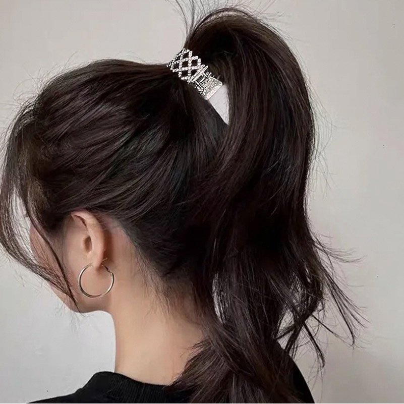 Kẹp Tóc Kim Loại Cố Định Tóc Đuôi Ngựa Hình Ngôi Sao Đính Đá / Ngọc Trai Màu Vàng / Bạc Chống Chảy Xệ