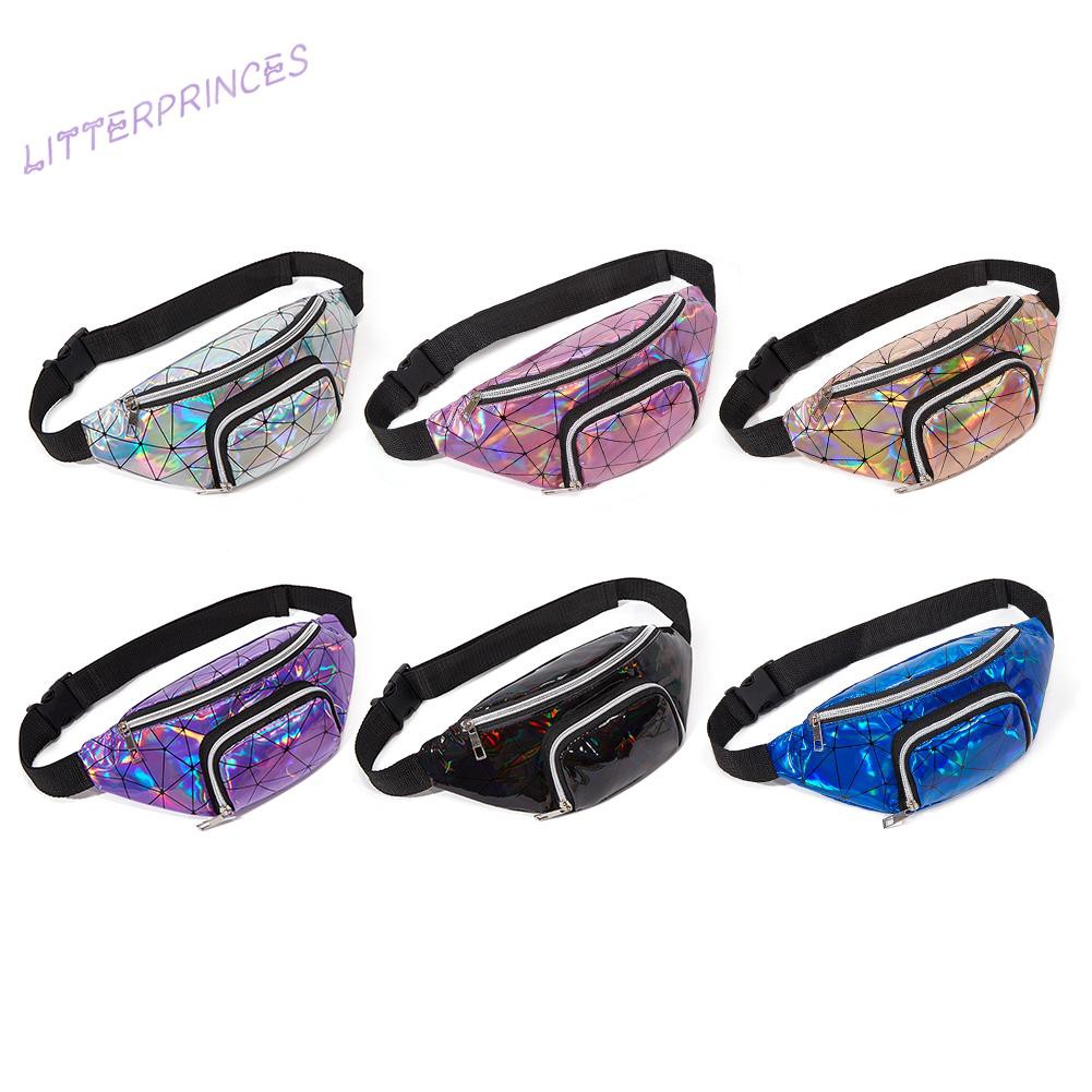 Litterprinces Fashion PU Laser Geometric Crossbody Bag Casual Women Purse Waist Packs