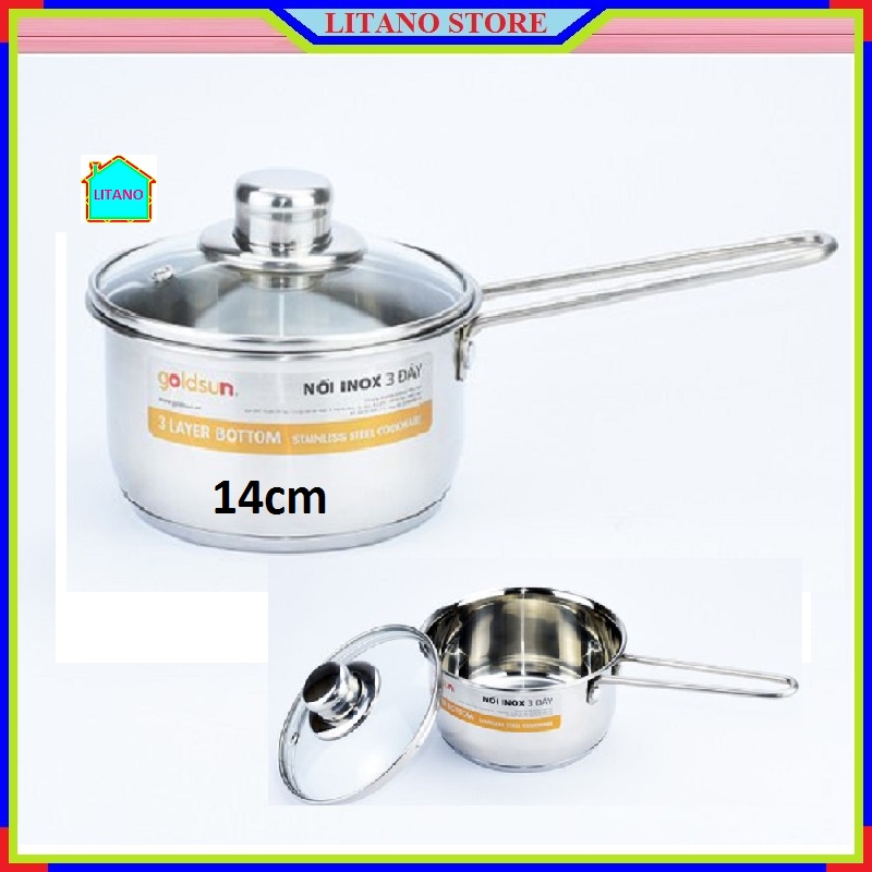 Nồi Quánh Nấu Bột Inox 3 Đáy Goldsun GE16-1302SG-V 14cm Đáy Từ Dùng được Trên Mọi Loại Bếp