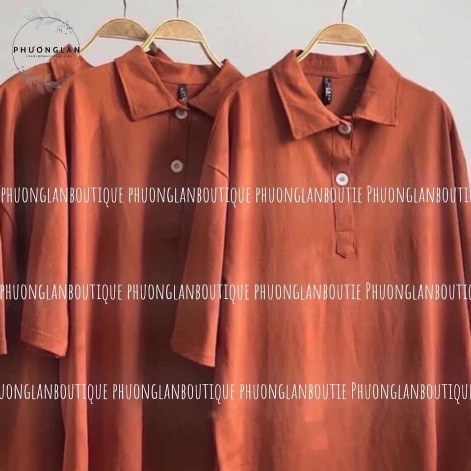 Áo polo trơn màu Cam denim, chất liệu cotton gai cao cấp, BASIS