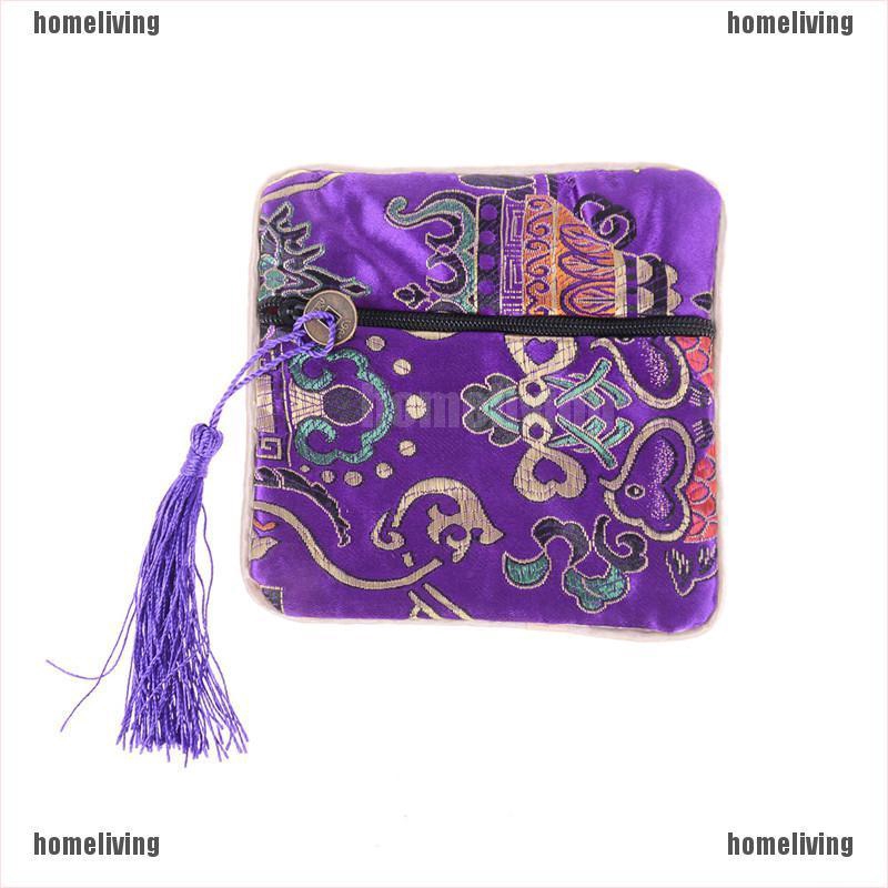 1 Túi Lụa Đựng Trang Sức Có Khóa Kéo Phối Tua Rua Phong Cách Trung Hoa