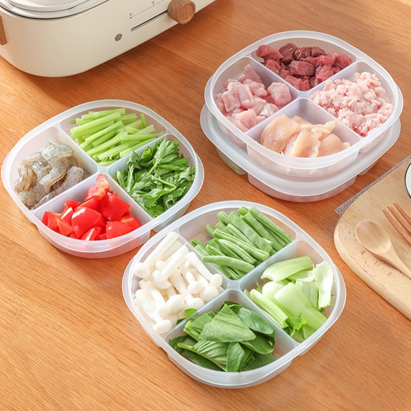 Hộp đựng bảo quản thực phẩm rau củ quả trong tủ lạnh 4 ngăn dễ làm sạch