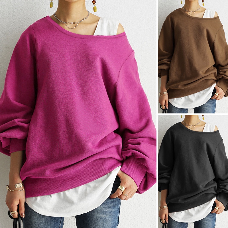 Áo sweatshirt ZANZEA tay dài cổ tròn dáng rộng màu trơn thời trang đường phố cho nữ | BigBuy360 - bigbuy360.vn