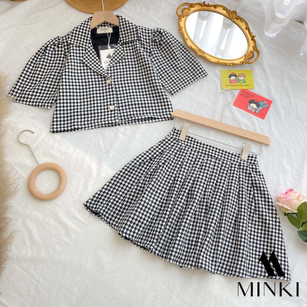 SET ÁO CHÂN VÁY KẺ Ô - Chất liệu Kaki nhập khẩu cao cấp - họa tiết kẻ ô [HÀNG THIẾT KẾ] | BigBuy360 - bigbuy360.vn