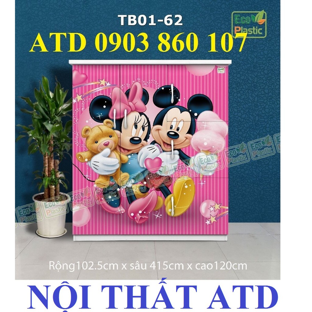 Tủ nhựa đài loan quần áo cho bé in 3d nghộ nghĩnh bé gái bé trai 1m25x1m06x45 freeship HCM