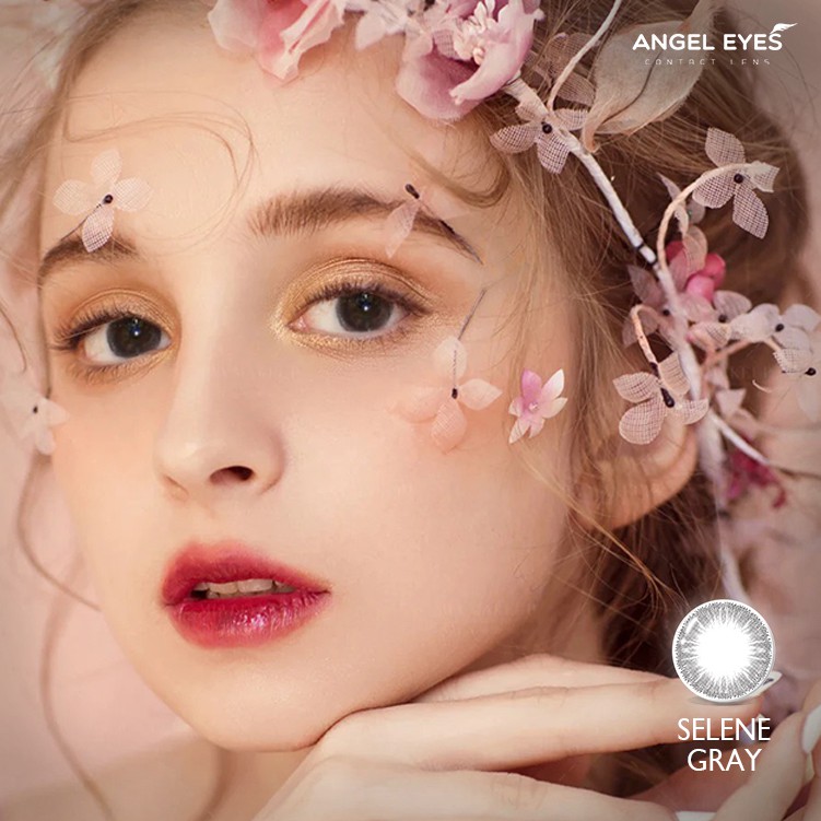 [RẤT ĐẸP] Lens xám tự nhiên Selene Gray - Kính áp tròng màu xám hiệu Angel Eyes - Đường kính 14.5 - Không có độ