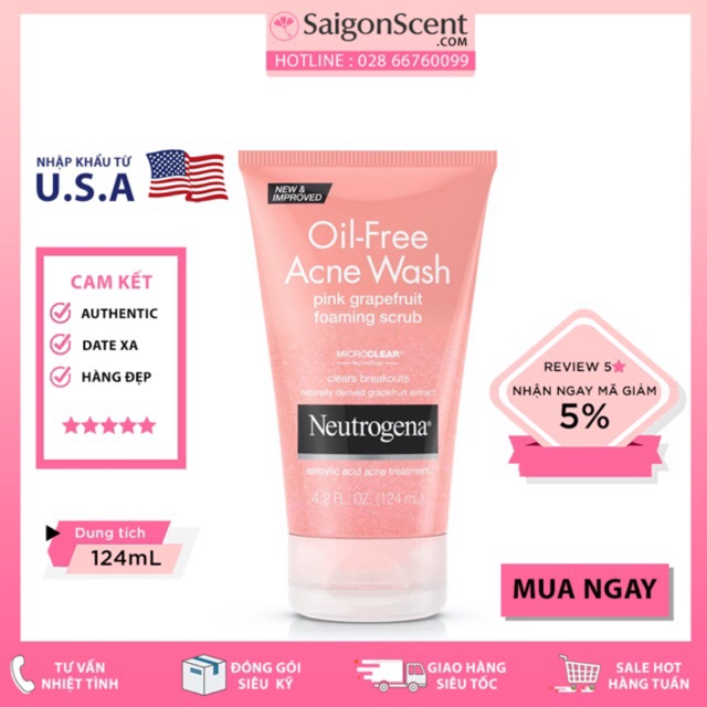 Sữa Rửa Mặt Neutrogena Oil-Free Acne Wash Pink Grapefruit Scrub (124ml)