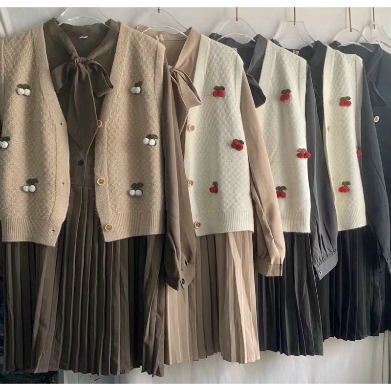 Sét gile thêu + váy nơ cổ